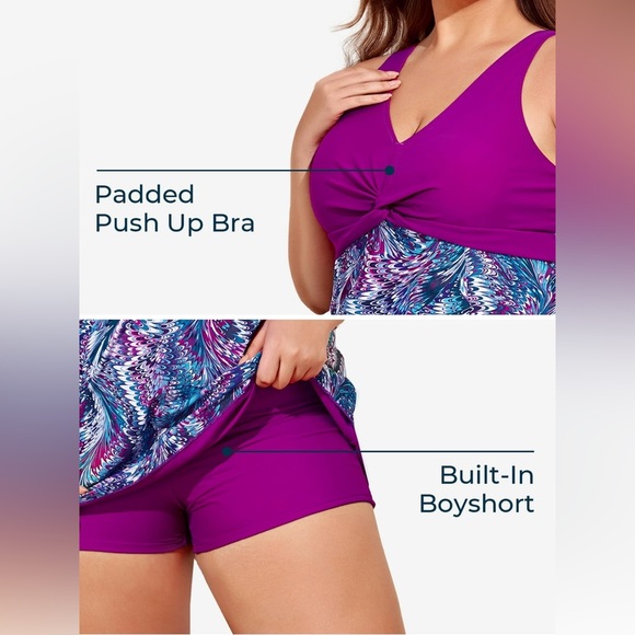 Summer Mae Plus Size One Floral Printed swim dress Padded High Waist - Picture 6 of 7